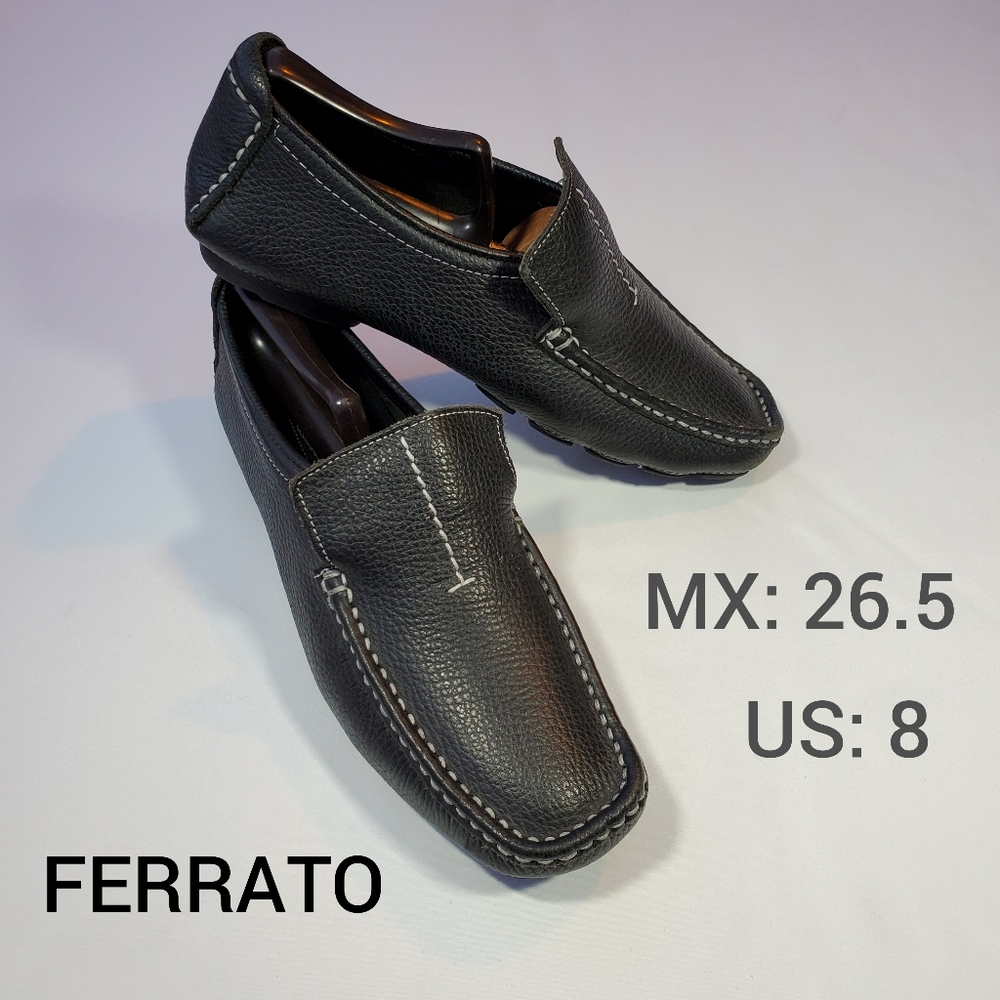 FERRATO Black Leather Loafer Driving Moccasins
